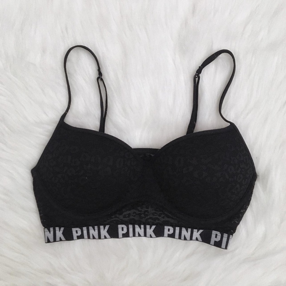 PINK Victoria’s Secret Black Lace Leopard-Print Bralette